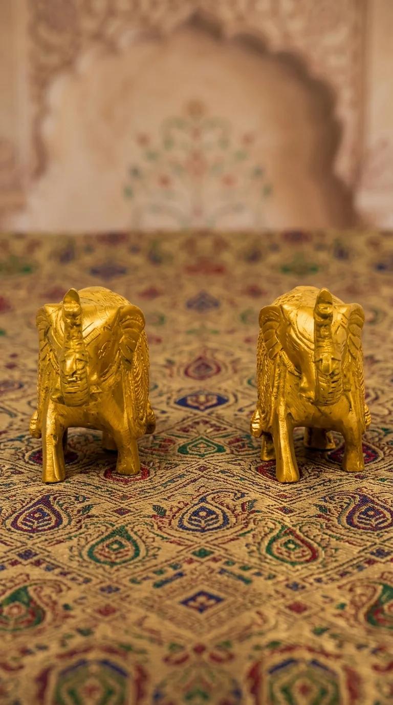 Value Gifts Brass Elephant Statue Set for Spiritual Home and Pooja Room Decor