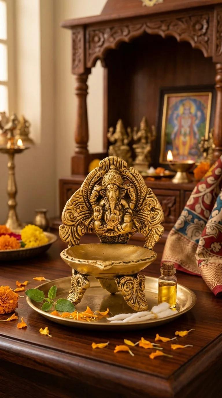 Value Gifts Brass Ganapathi Diya for Tabletop, Temple, and Home Decor