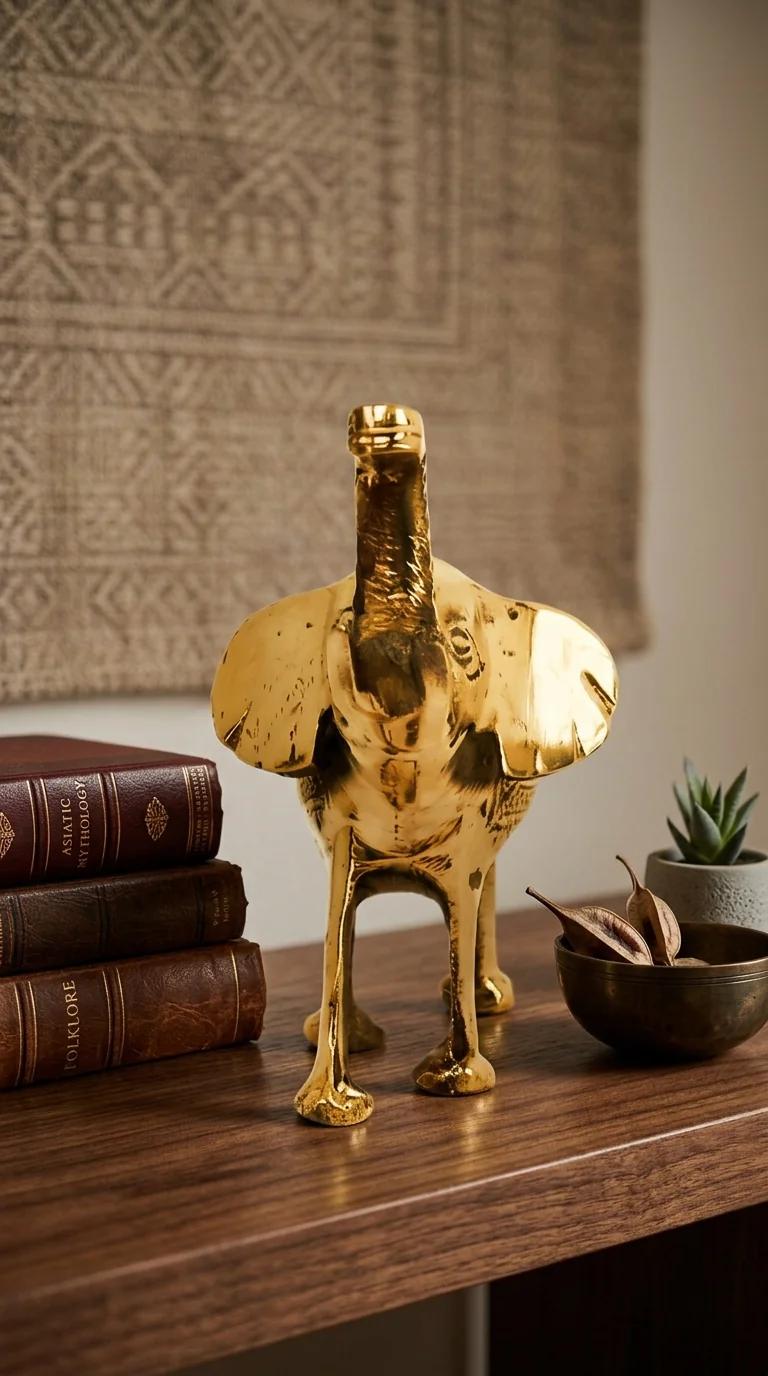Value Gifts Brass Elephant Figurine Trunk Up for Spiritual Home and Temple Decor