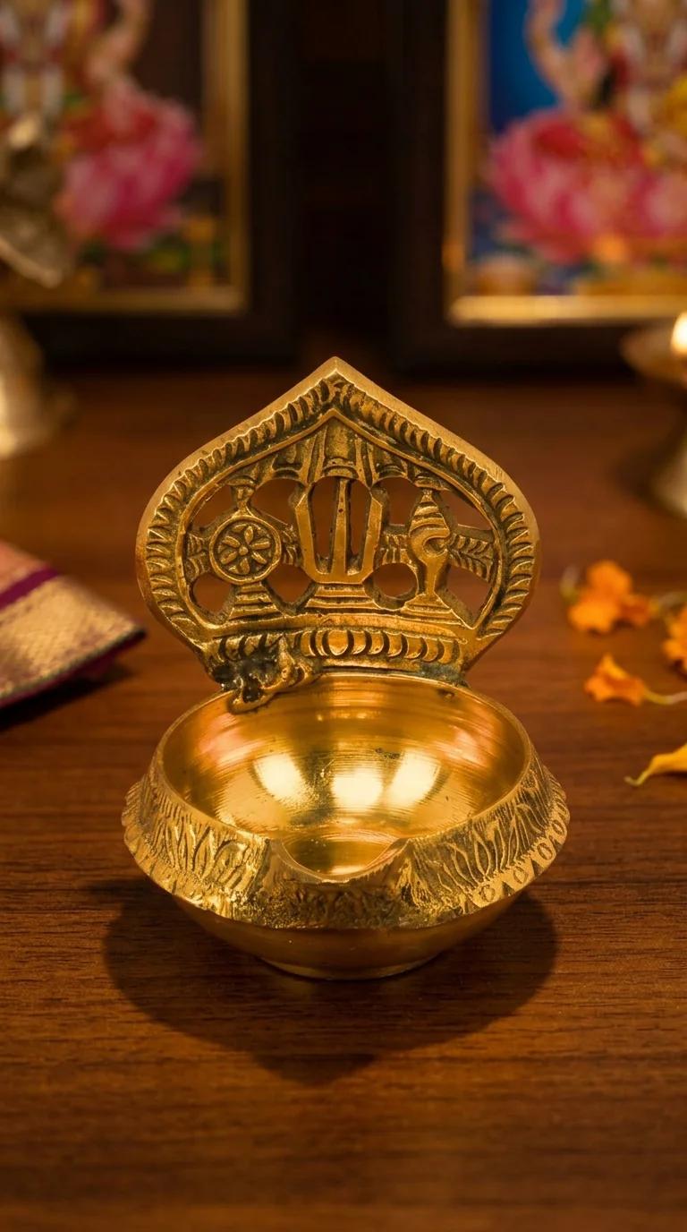Value Gifts Brass Thirunamam Deepam for Tabletop, Temple, and Living Room