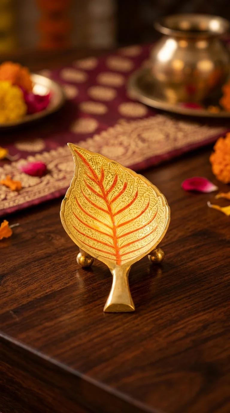 Value Gifts Traditional Brass Leaf Shaped Tray for Serving and Decorative Display
