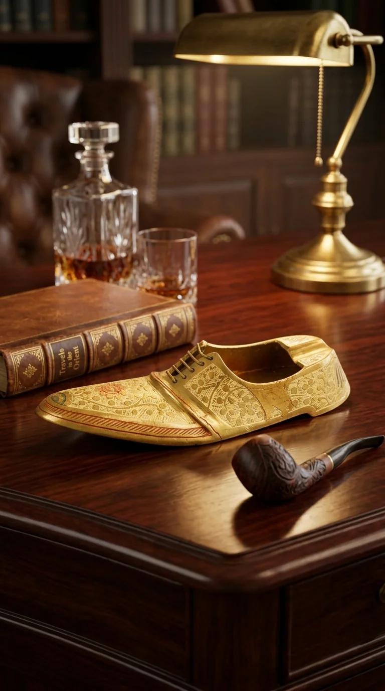 Value Gifts Handcrafted Brass Shoe Ash Tray with Paperweight for Desk Decor