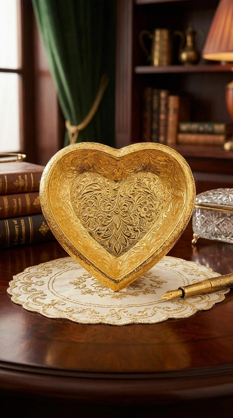 Value Gifts Handcrafted Brass Heart Tray for Living Room and Dining Table