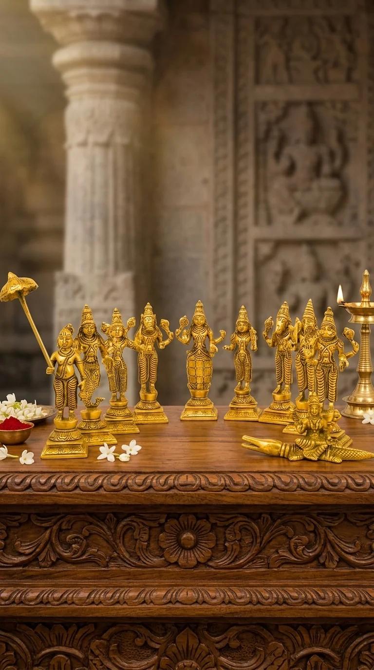 Value Gifts Traditional Brass Lord Vishnu Dasavatharam Figurines for Spiritual Home Decor