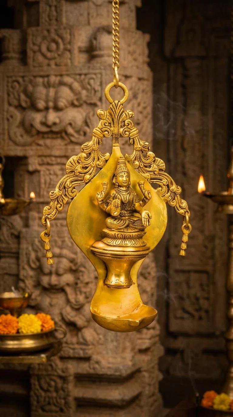 Value Gifts Decorative Brass Wall Hanging Lakshmi Diya for Pooja Room and Living Room