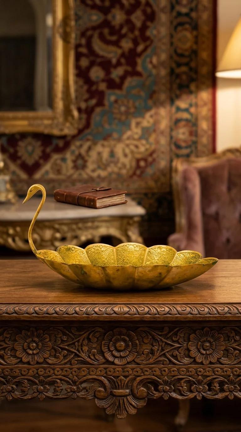 MH Decors Handcrafted Brass Swan Tray for Tabletop and Living Room Display