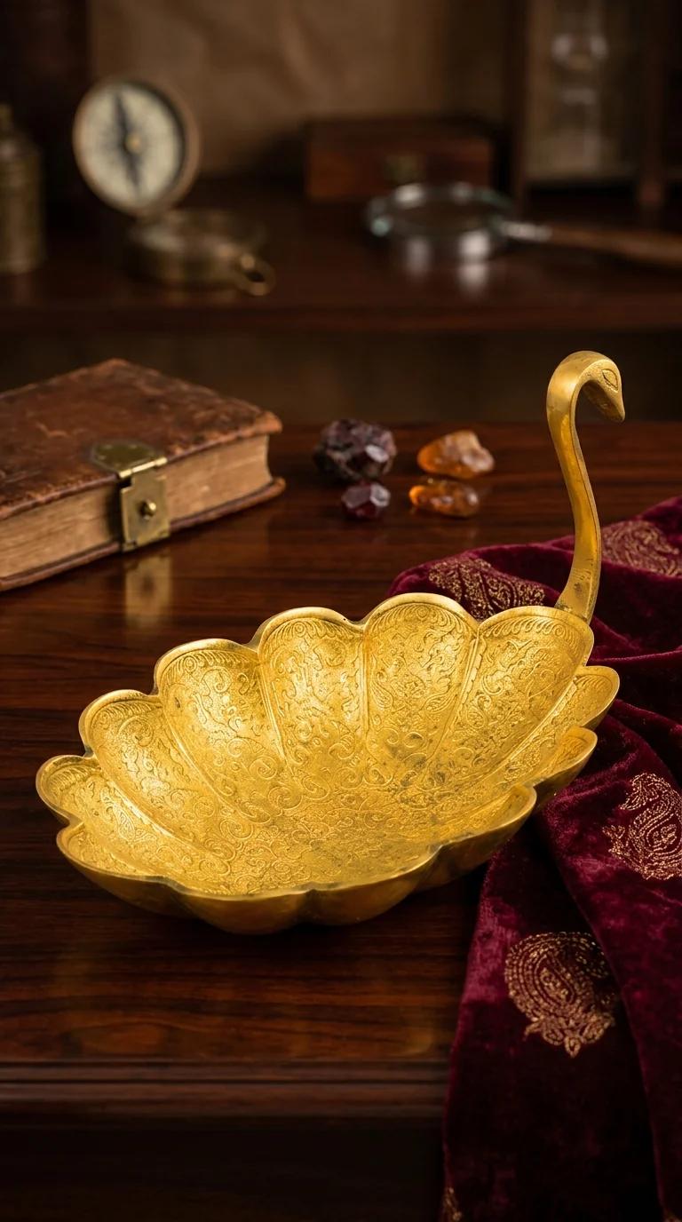 MH Decors Elegant Brass Swan Decorative Tray for Center Table and Gift Use