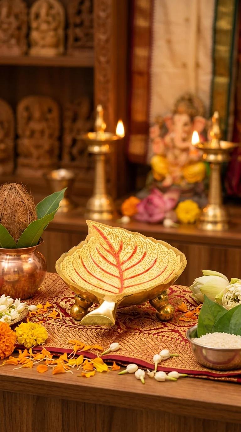 MH Decors Decorative Brass Leaf Shaped Tray for Gifting and Tabletop Display