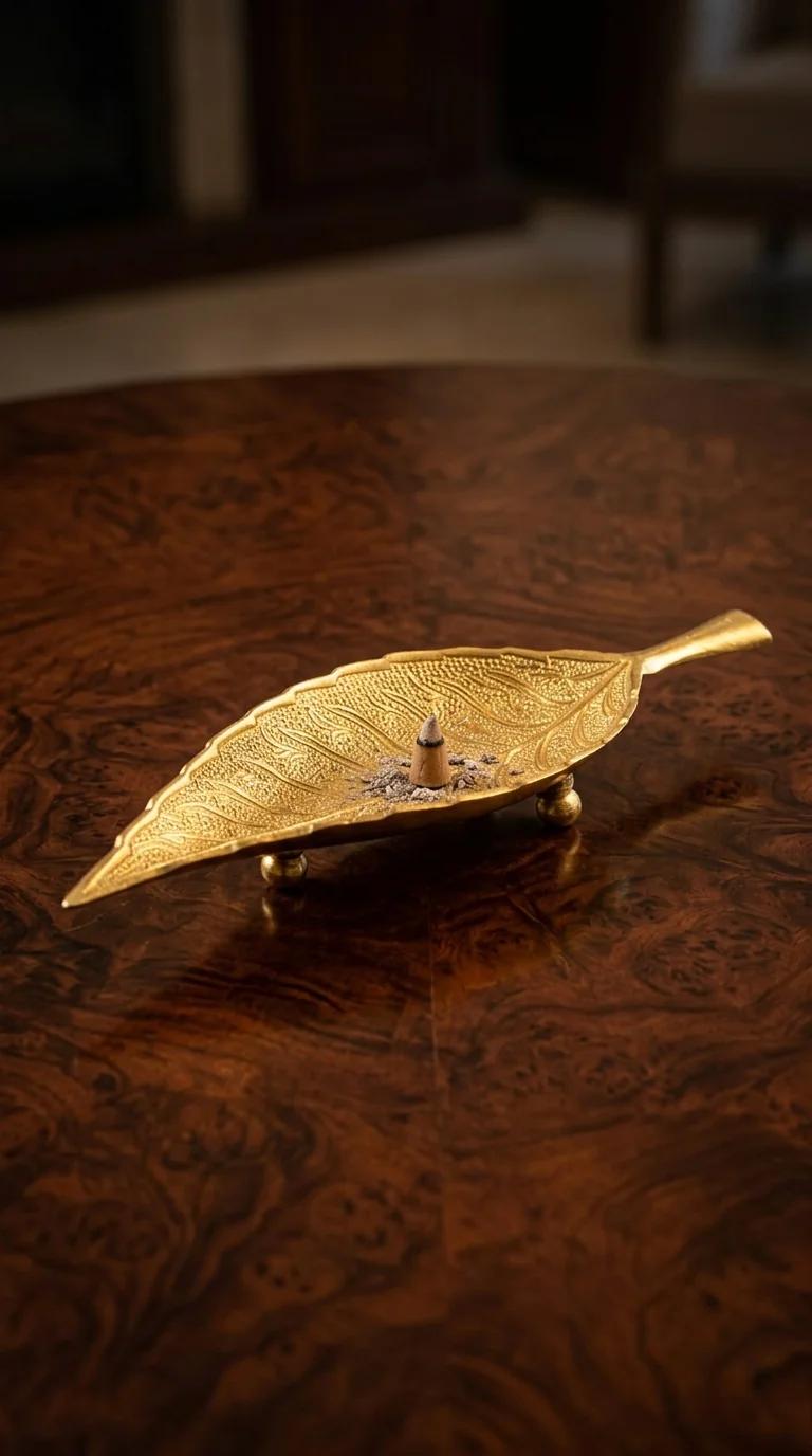 MH Decors Decorative Brass Gold Leaf Tray for Living Room and Temple Display