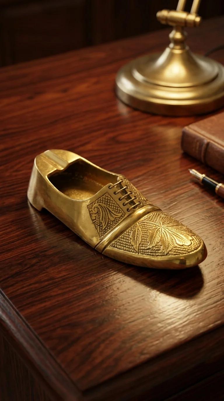 MH Decors Elegant Brass Shoe Design Ash Tray for Smokers and Office Table