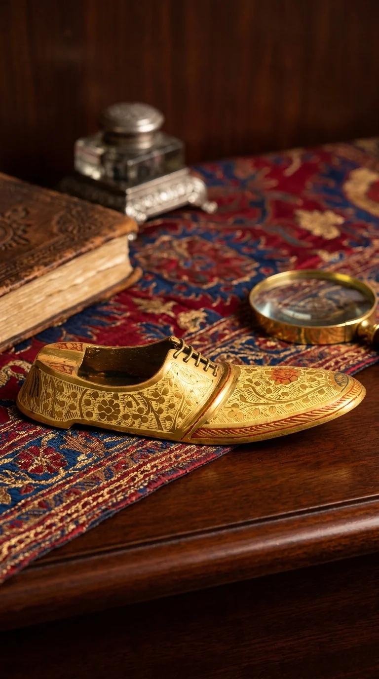 MH Decors Handcrafted Brass Shoe Ash Tray with Paper Weight for Desk Decor