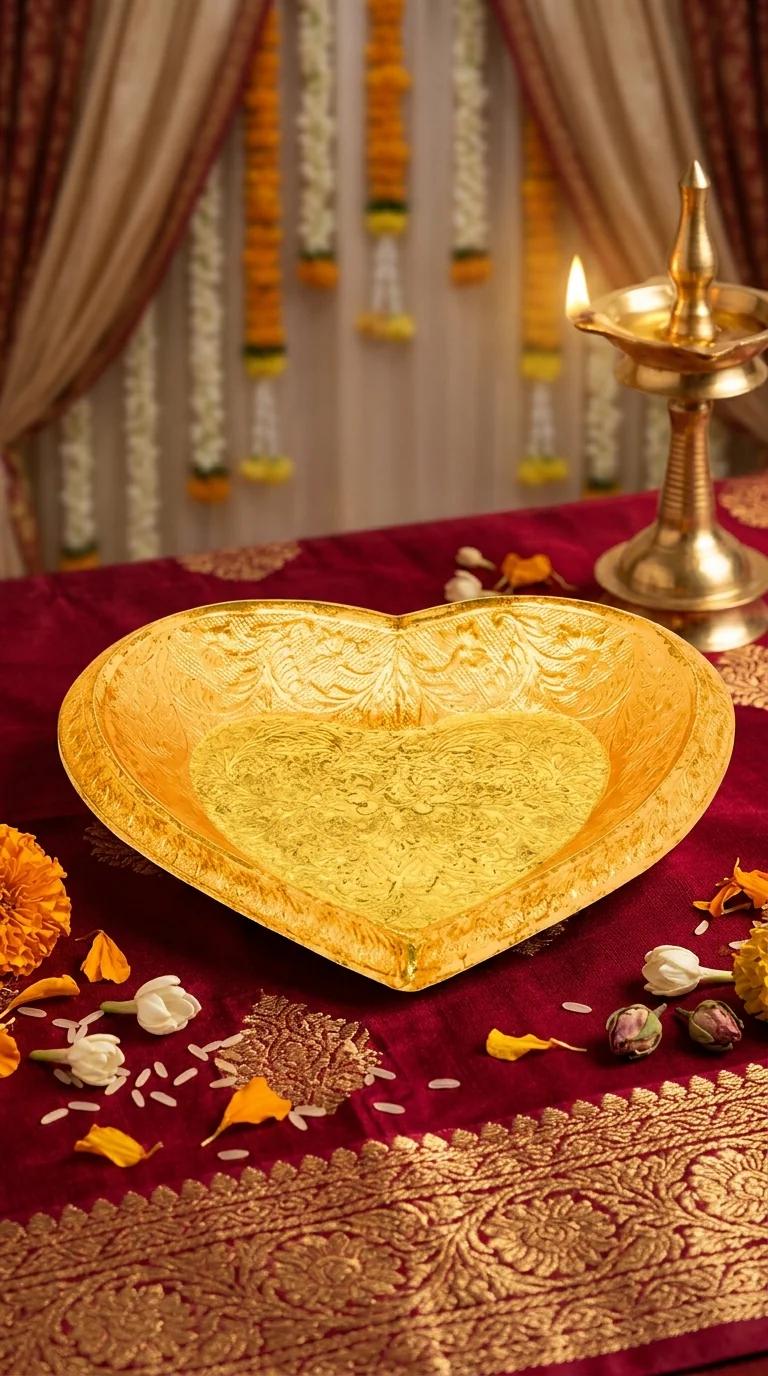 MH Decors Elegant Brass Heart Tray for Serving and Decorative Use