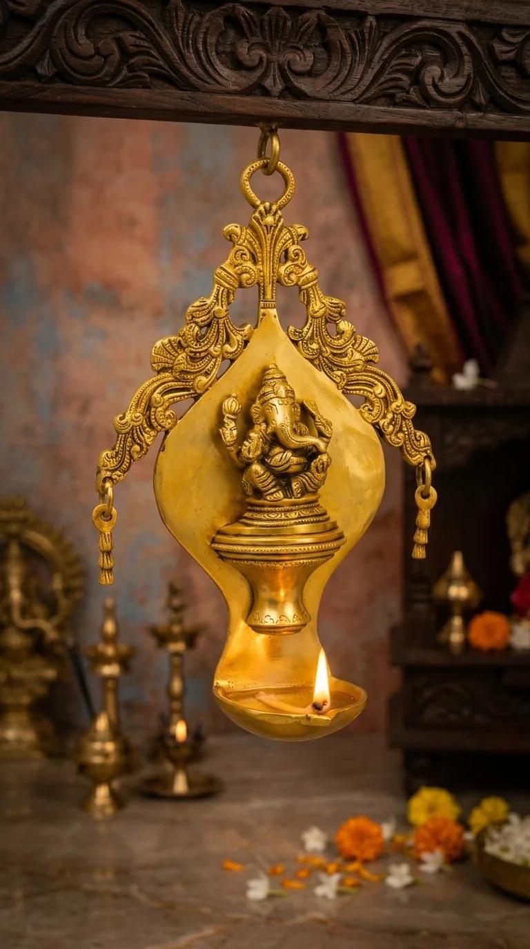 MH Decors Traditional Brass Lord Ganesha Diya Wall Decor for Pooja Room