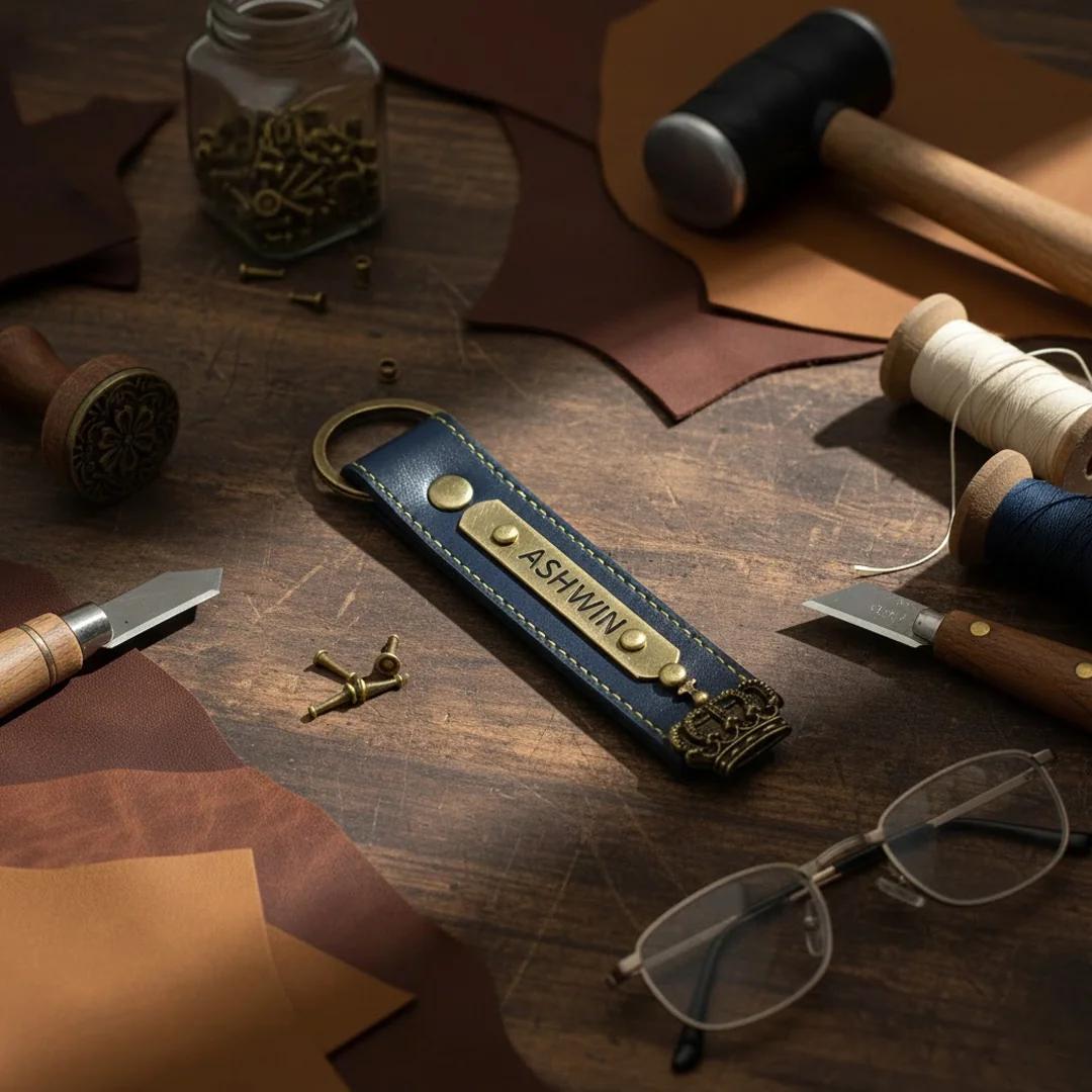 Zpics Personalised Leather Keychain-Black