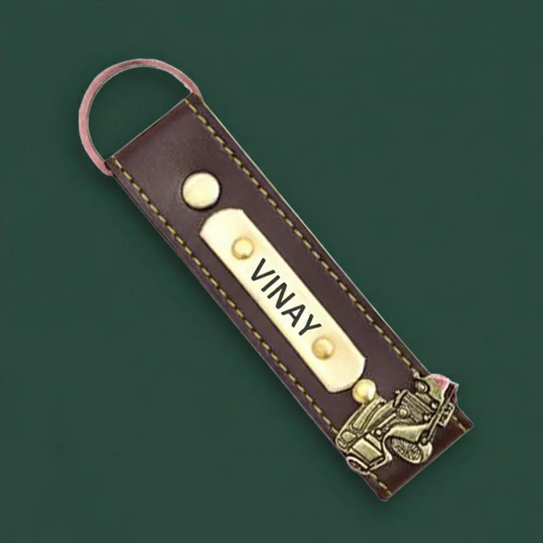 Zpics Personalised Leather Keychain-Brown