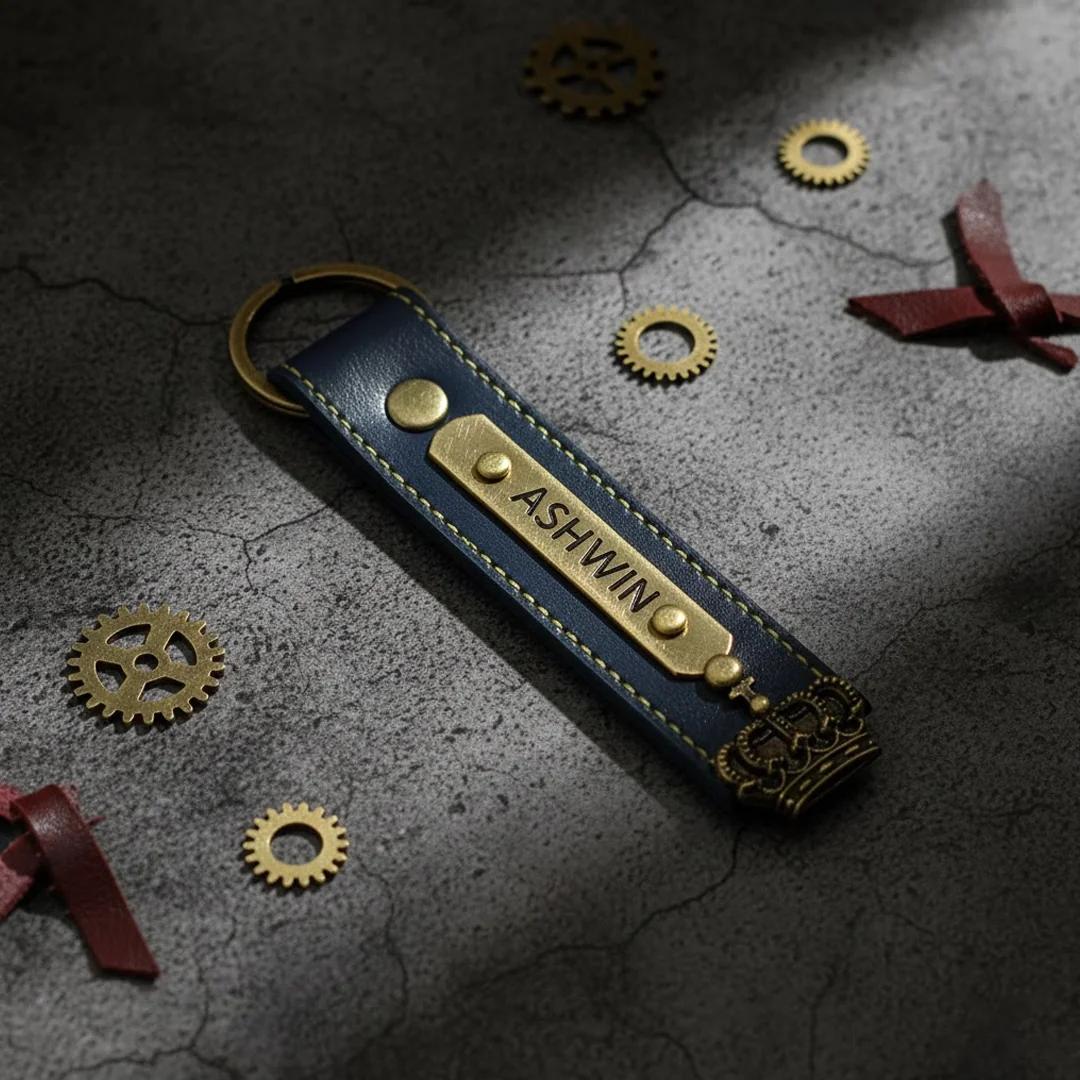 MH Decors Personalised Leather Keychain Black Customizable and Stylish