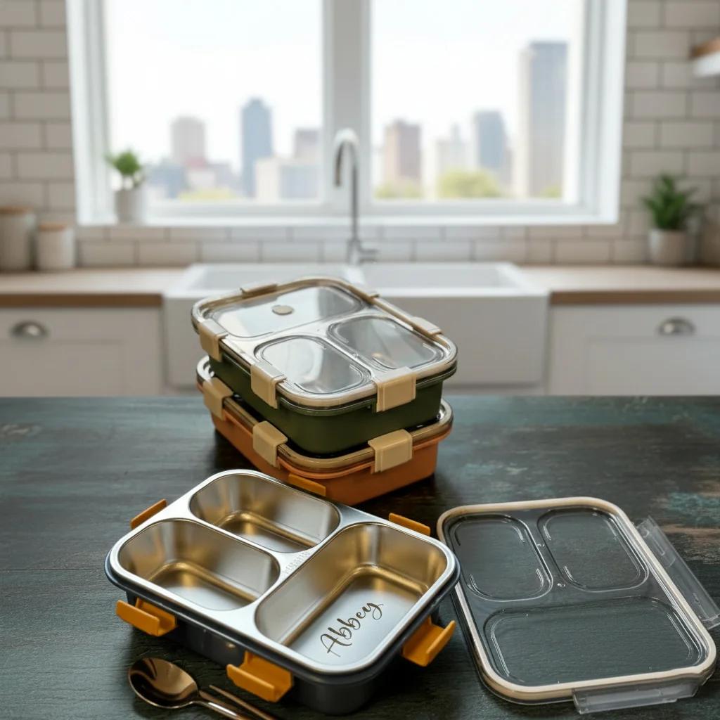 Zpics Leak Proof Stainless Steel Lunch Box (Personalised Name)