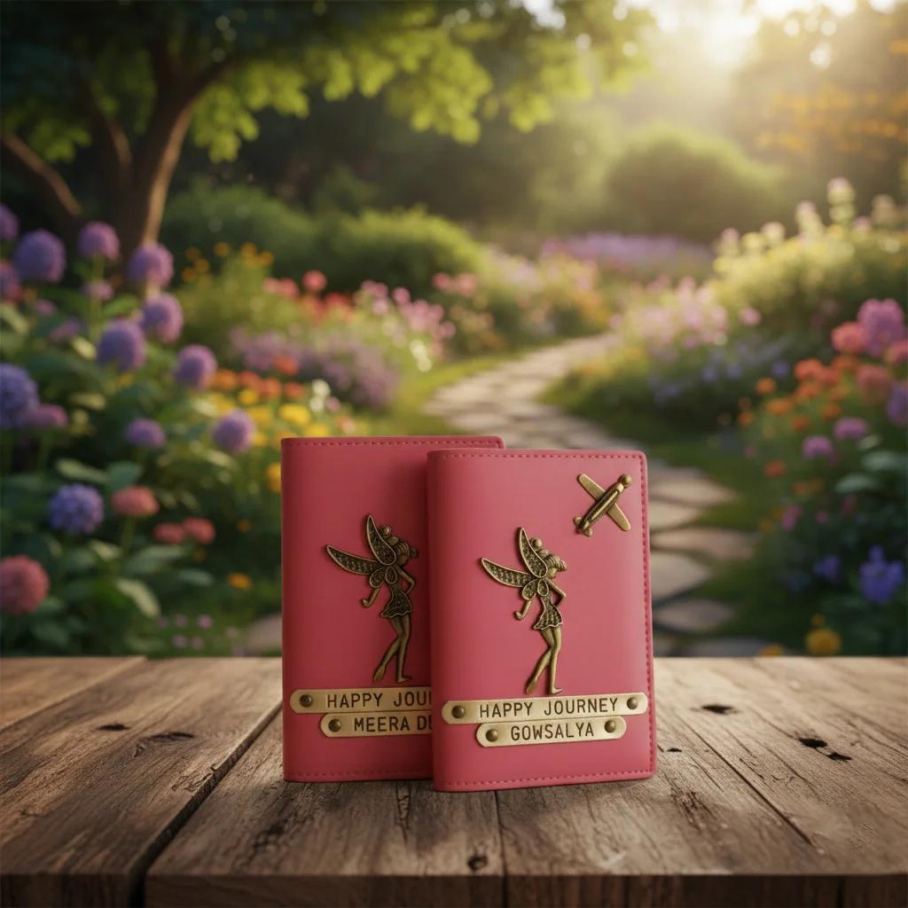 Handcrafted Travel Passport Holder with Custom Engraving & Decorative Charms