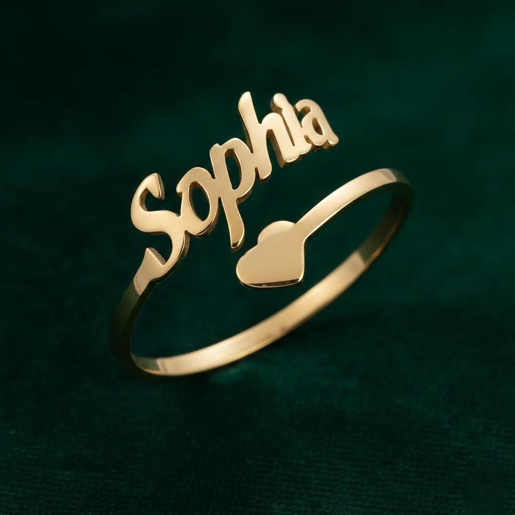 MH Decors Sterling-Plated Personalized Name Ring – Custom Engraving