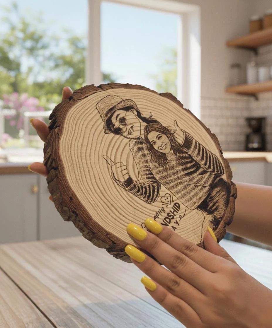 MH Decors Custom Engraved Wooden Slice Photo Frame – Happy Birthday, Multiple Sizes