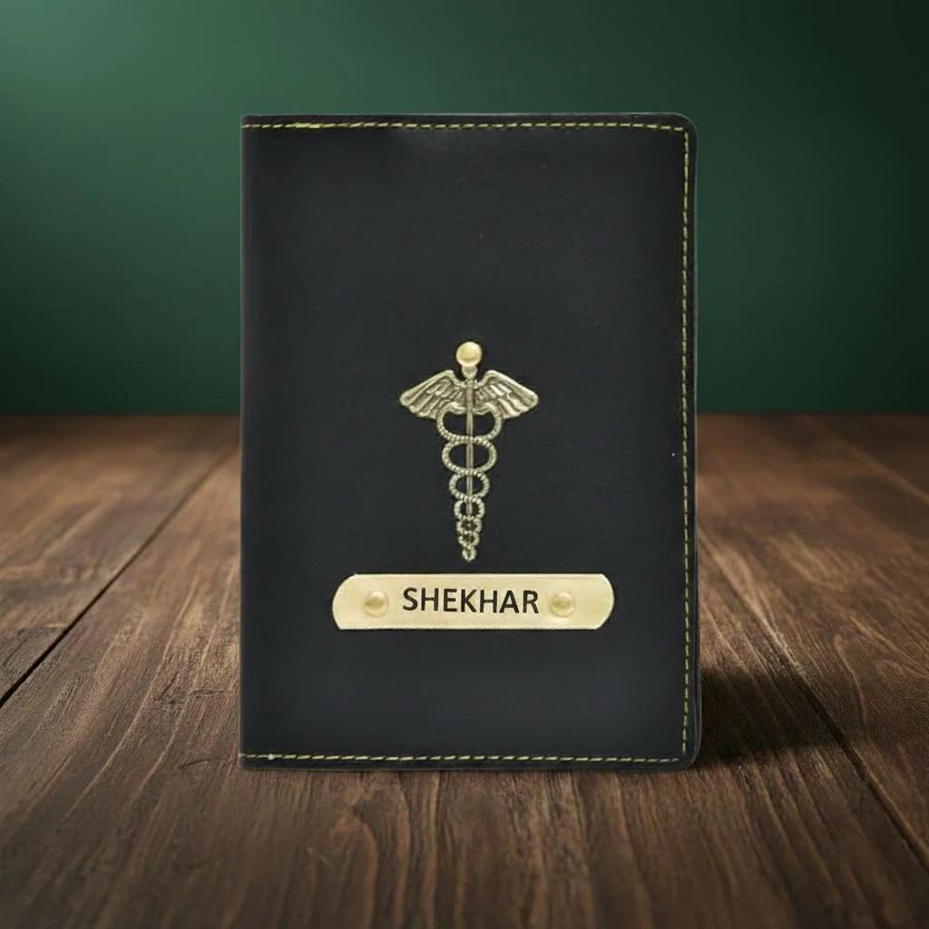 MH Decors Premium Black Passport Holder – Personalized with Name and Charm