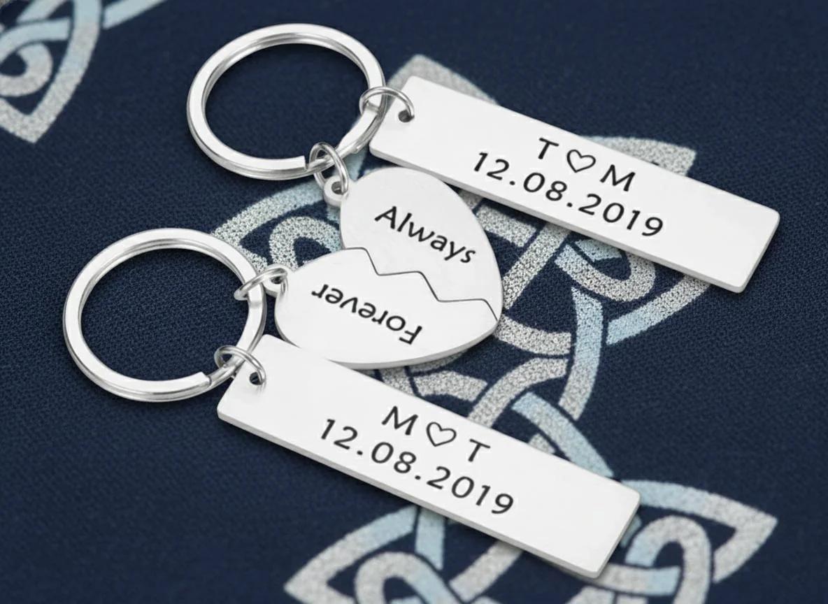 Zpics Key Ring & Heart Shaped 2 Piece Keychain Gift for Couples