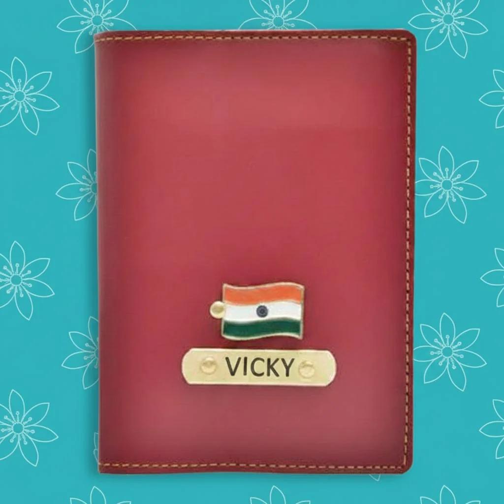 Zpics Custom Passport Cover with Charm Name Engraving - wine