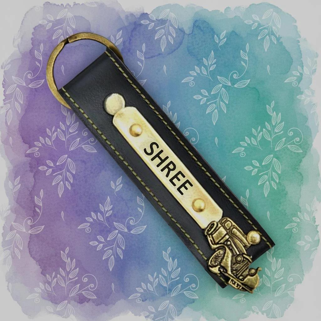 MH Decors Grey Leather Keychain – Personalized with Your Name