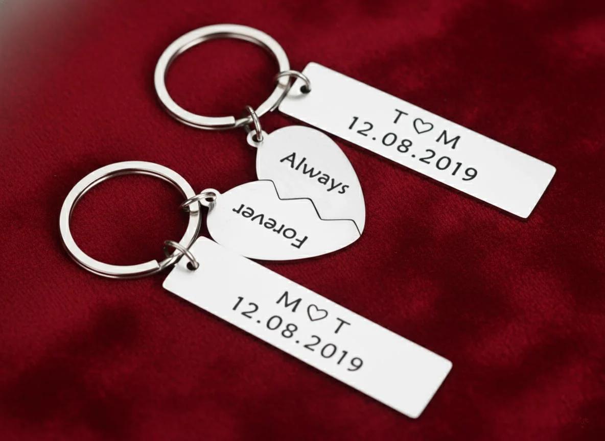 MH Decors Personalized 2-Piece Heart Keyring Gift for Couples