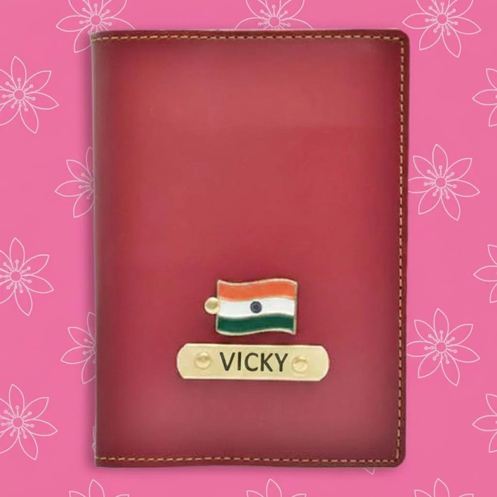 MH Decors Elegant Wine Passport Cover – Personalized Gift with Name & Charm