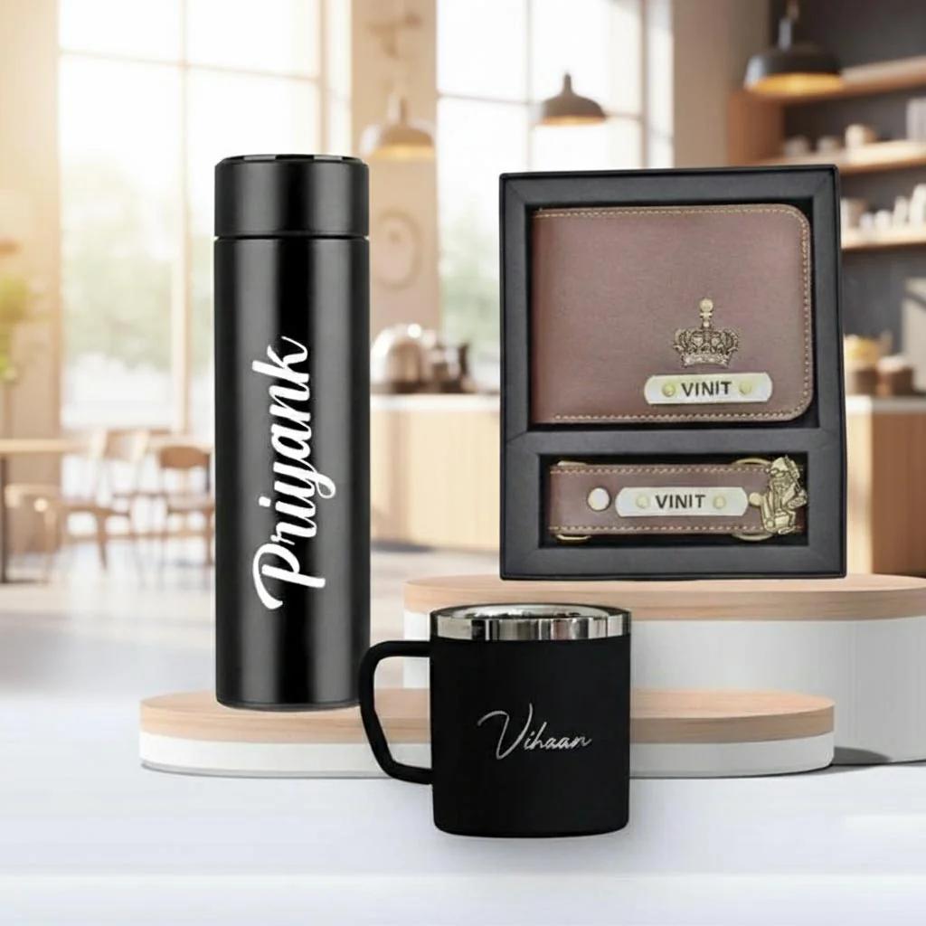 Zpics Leather Wallet Keychain with Smart Bottle Mug