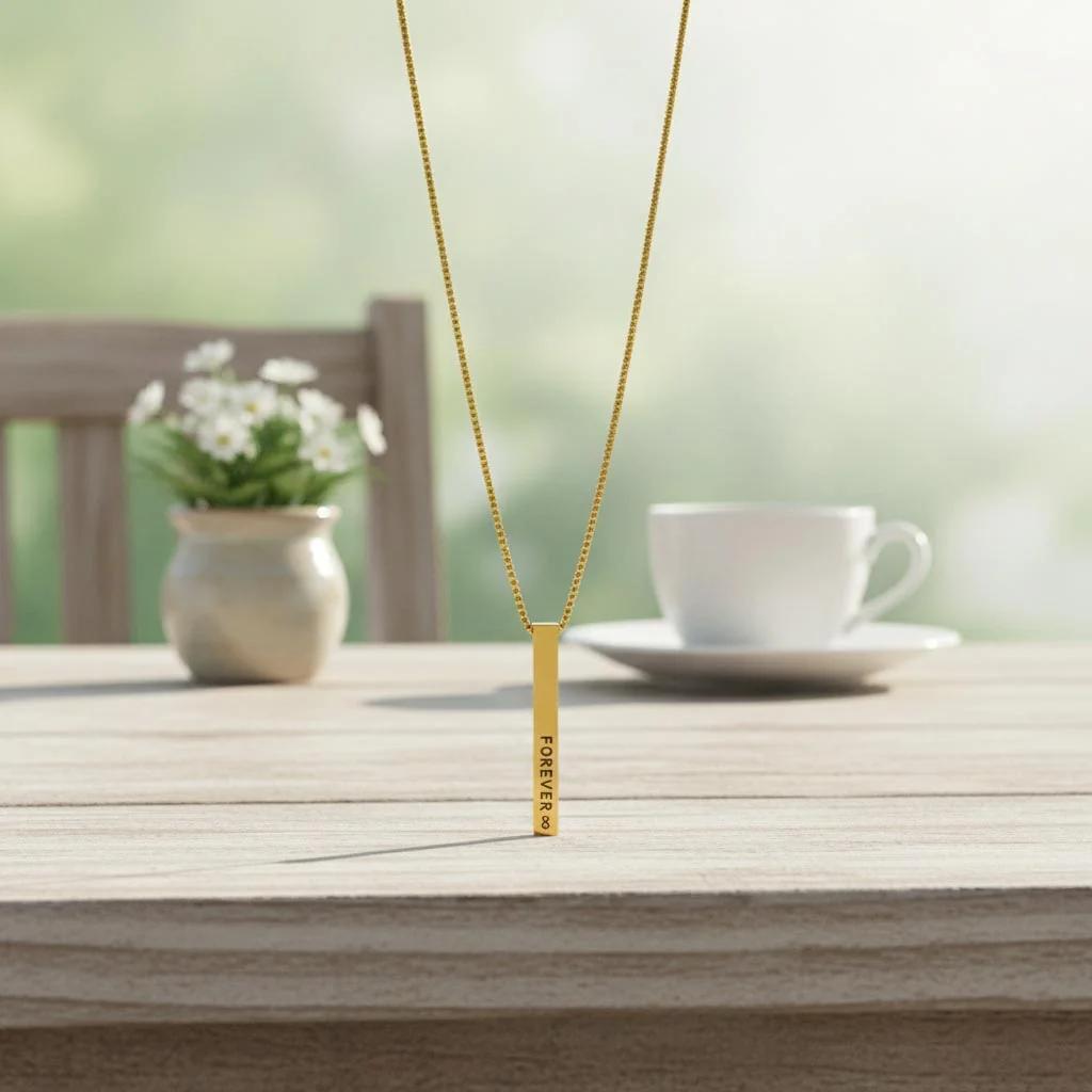 Zpics 22kt Gold Plated Memory Bar Necklace