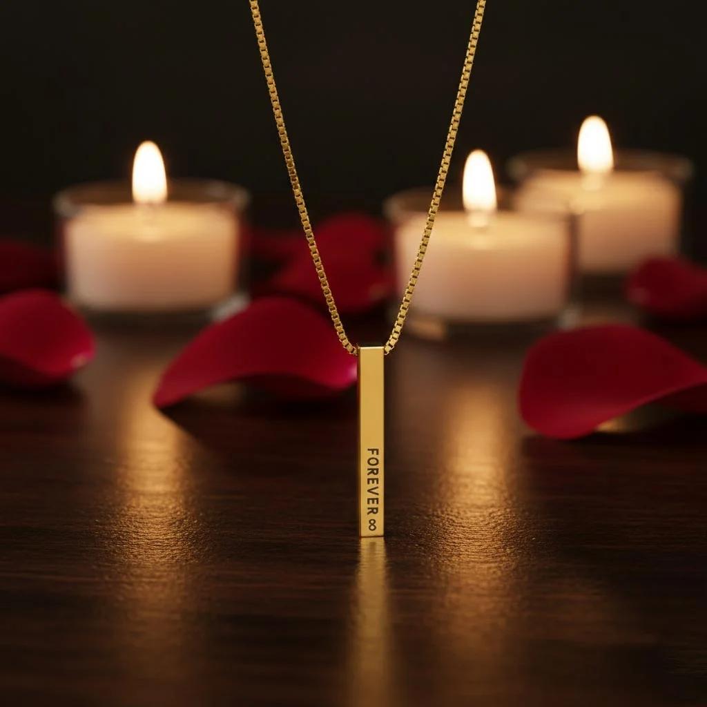 MH Decors Custom Engraved Memory Bar Necklace – 22KT Gold Plated