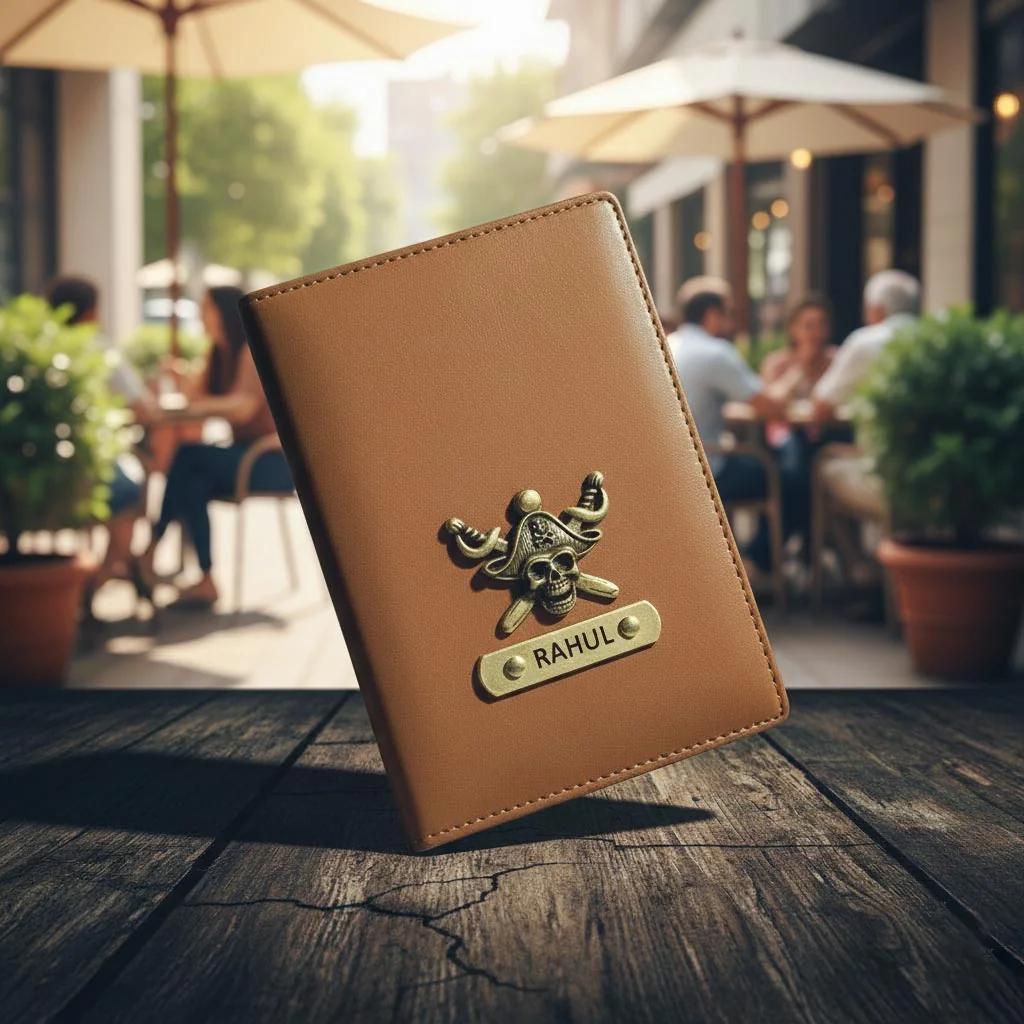 MH Decors Stylish Tan Passport Cover – Custom Engraved with Charm