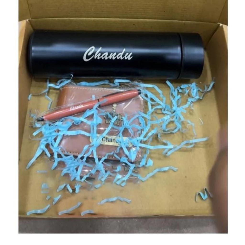 Stylish Gift Set for Him with Personalized Wallet and Bottle