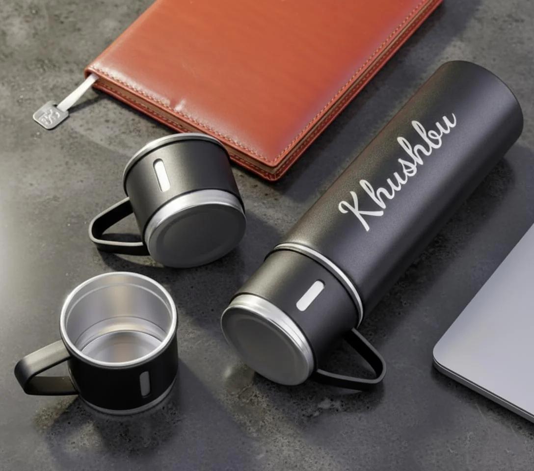Custom Engraved Flask Set with Two Cups for Hot and Cold Drinks