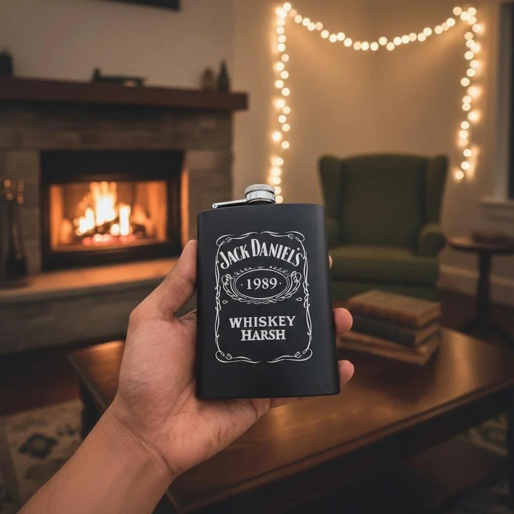 MH Decors Engraved Stainless Steel Hip Flask with Custom Name for a Personalized Gift