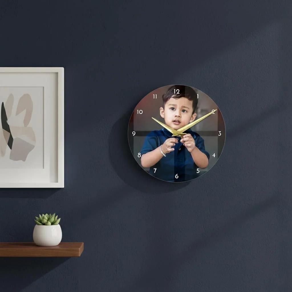 MH Decors Custom Photo Acrylic Clock Round or Square Personalized with Your Design