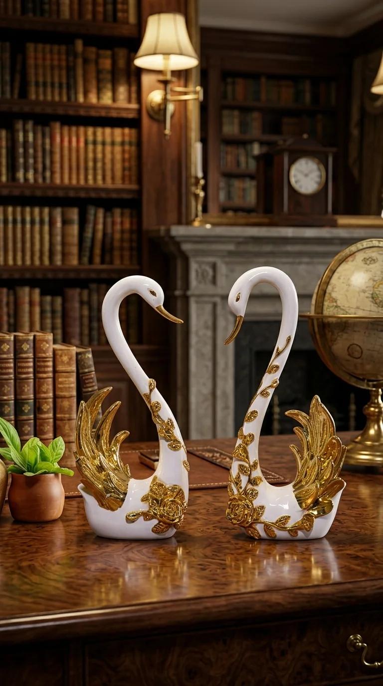 Value Gifts Elegant Swan Couple Pair Figurine Home Decoration and Gift Item