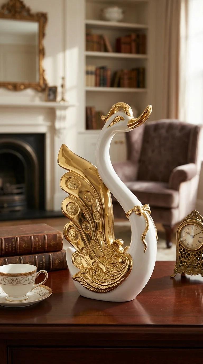Value Gifts Swan Couple Feather Ornament for Living Room and Home Decoration