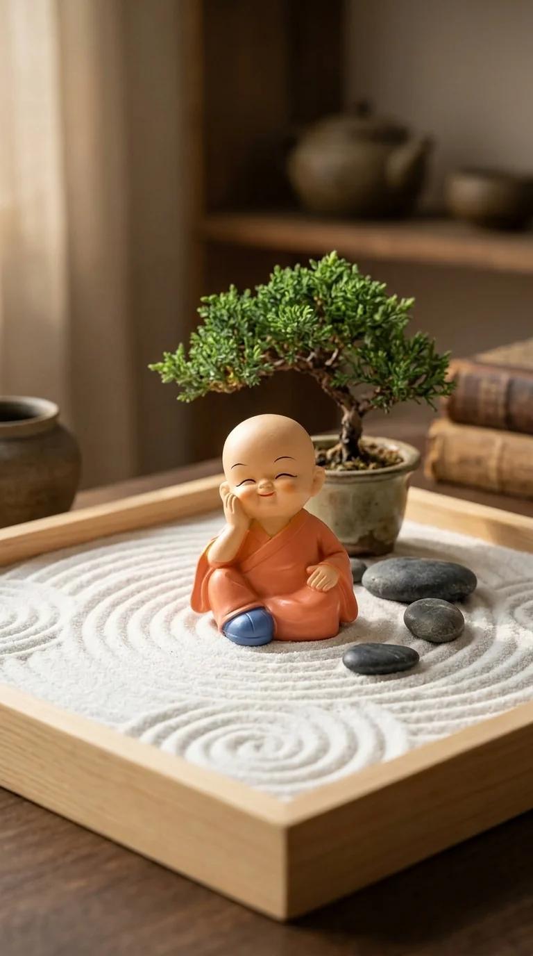 Value Gifts Little Buddha Monks Figurine for Car Dashboard and Living Room