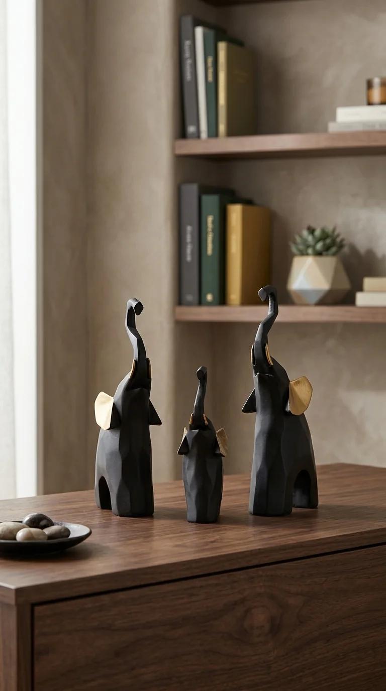 Value Gifts Black and Gold Elephant Baby Figurines Decorative Showpiece for Home