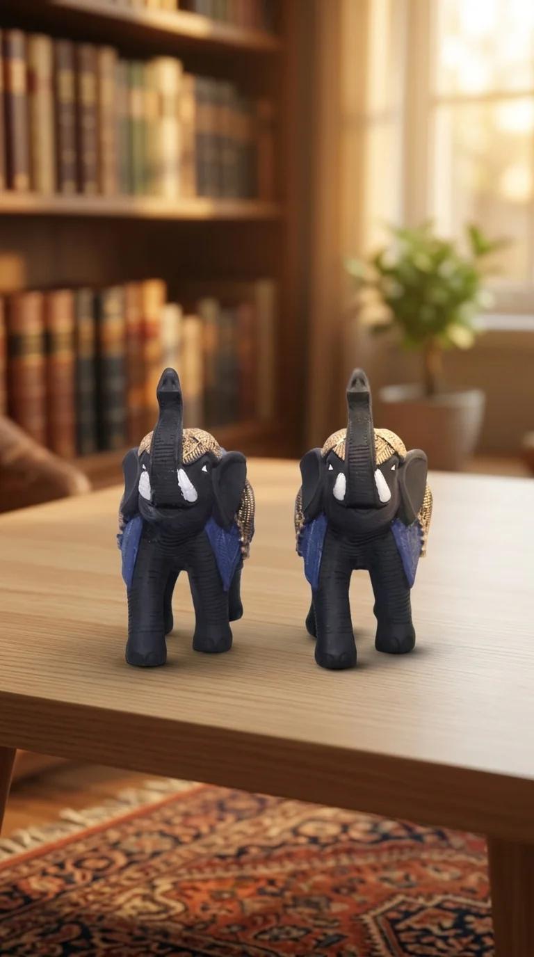 Value Gifts Handcrafted Medium Royal Elephant Pair for Home Decor and Gifting