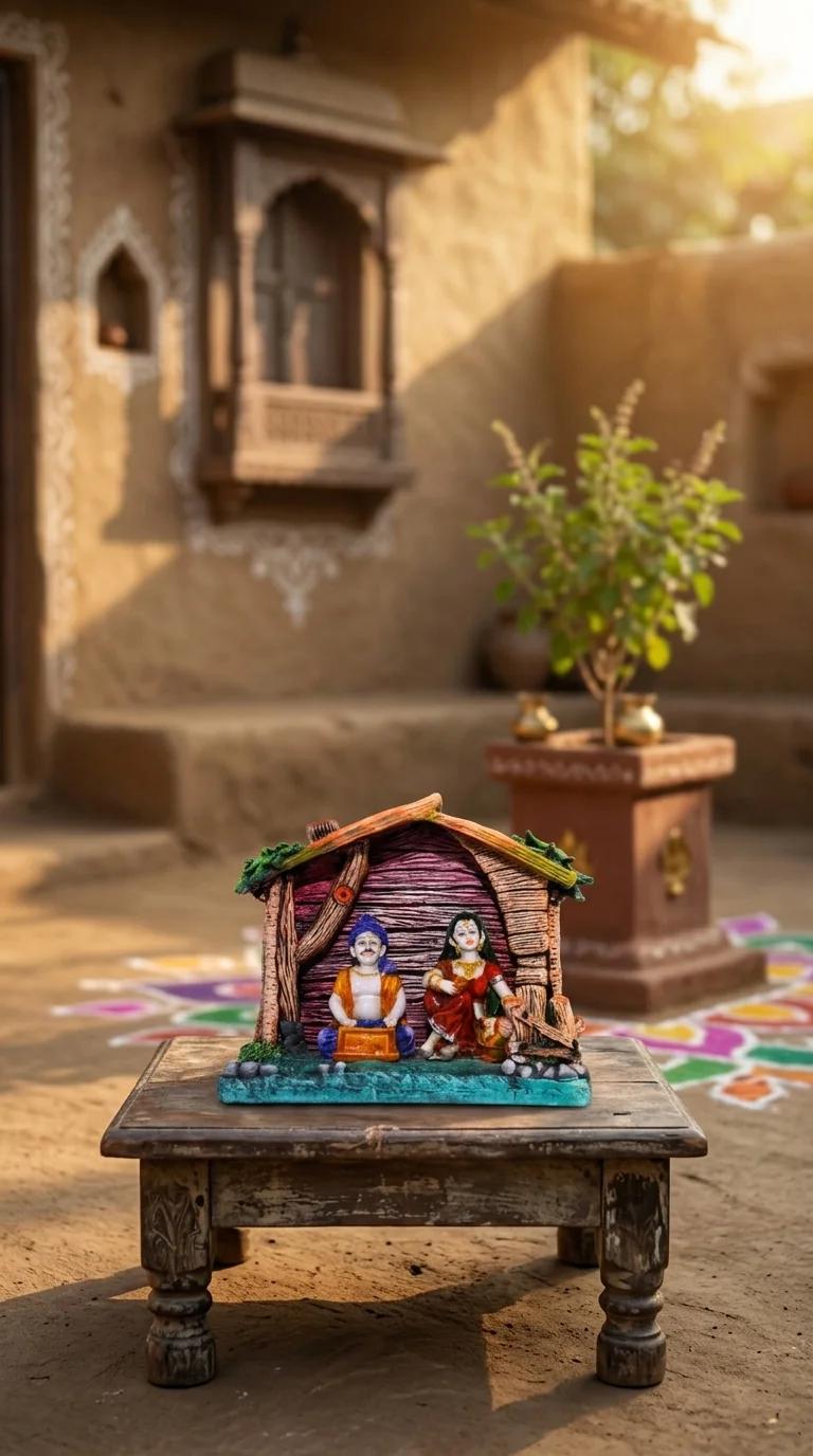 Value Gifts Ethnic Rajasthani Couple Figurine with Harmonium for Living Room Decor