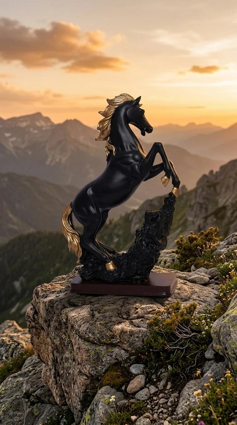 Value Gifts Modern Black Horse Stallion Rearing Figurine for Living Room and Desk