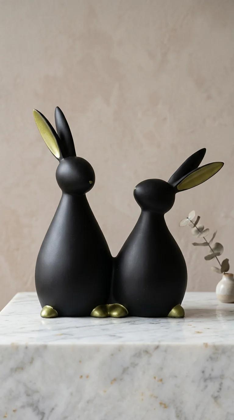 MH Decors Elegant Rabbit Pair Statue for Home and Office Tabletop Decor
