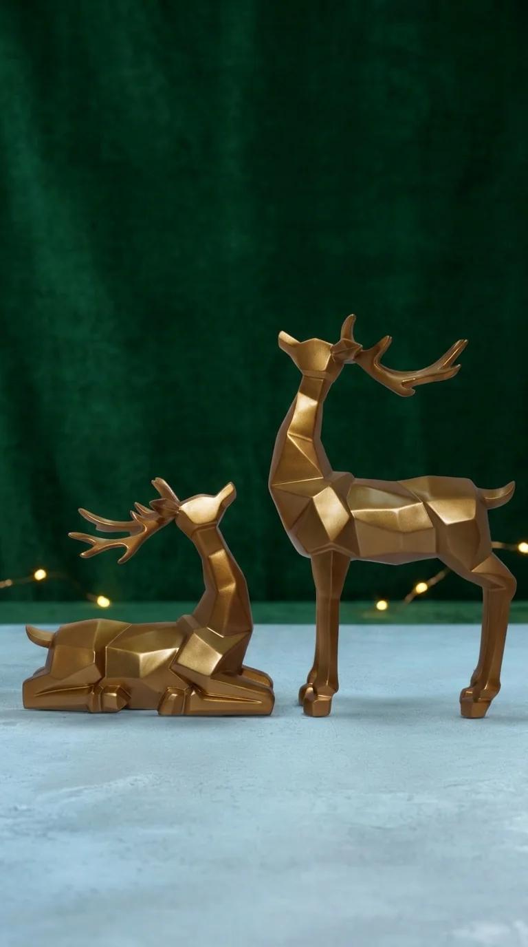 MH Decors Premium Lucky Resin Deer Statue for Home and Office Decorative Showpiece