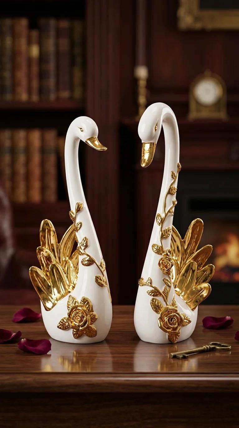 MH Decors Elegant Swan Couple Figurines for Home Decoration and Gifting