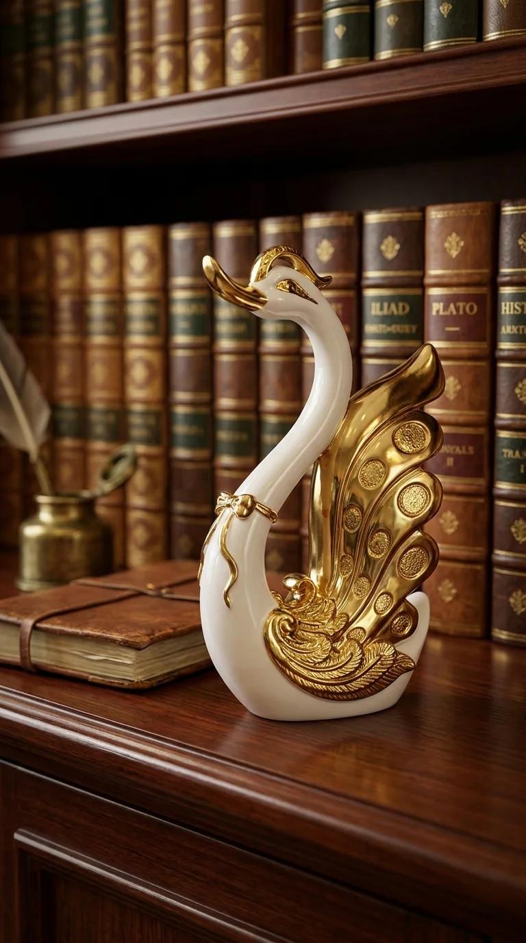MH Decors Elegant Swan Pair Feather Figurines for Home and Tabletop Decoration