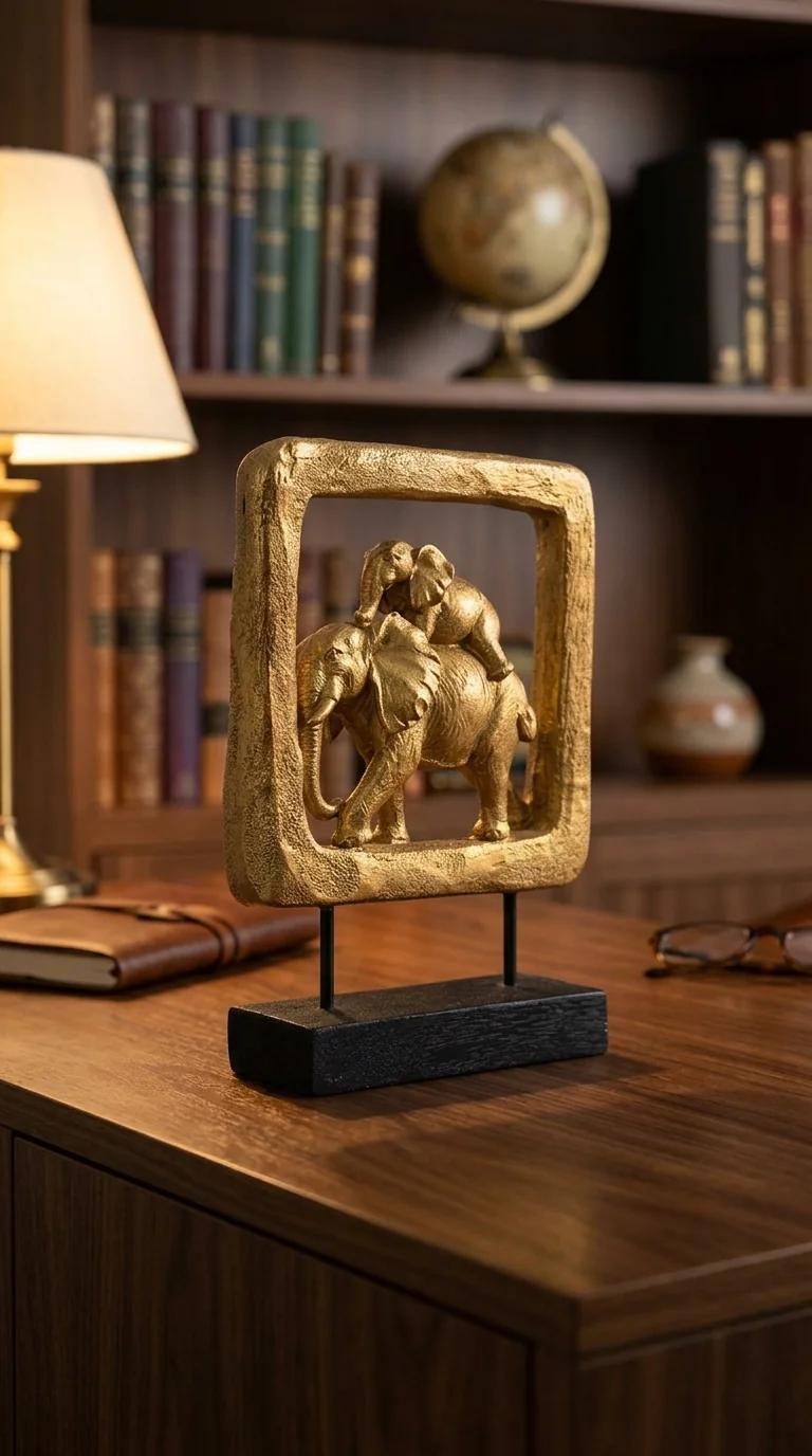 MH Decors Elegant Antique Elephant Showpiece for Home Decor and Shelf Display